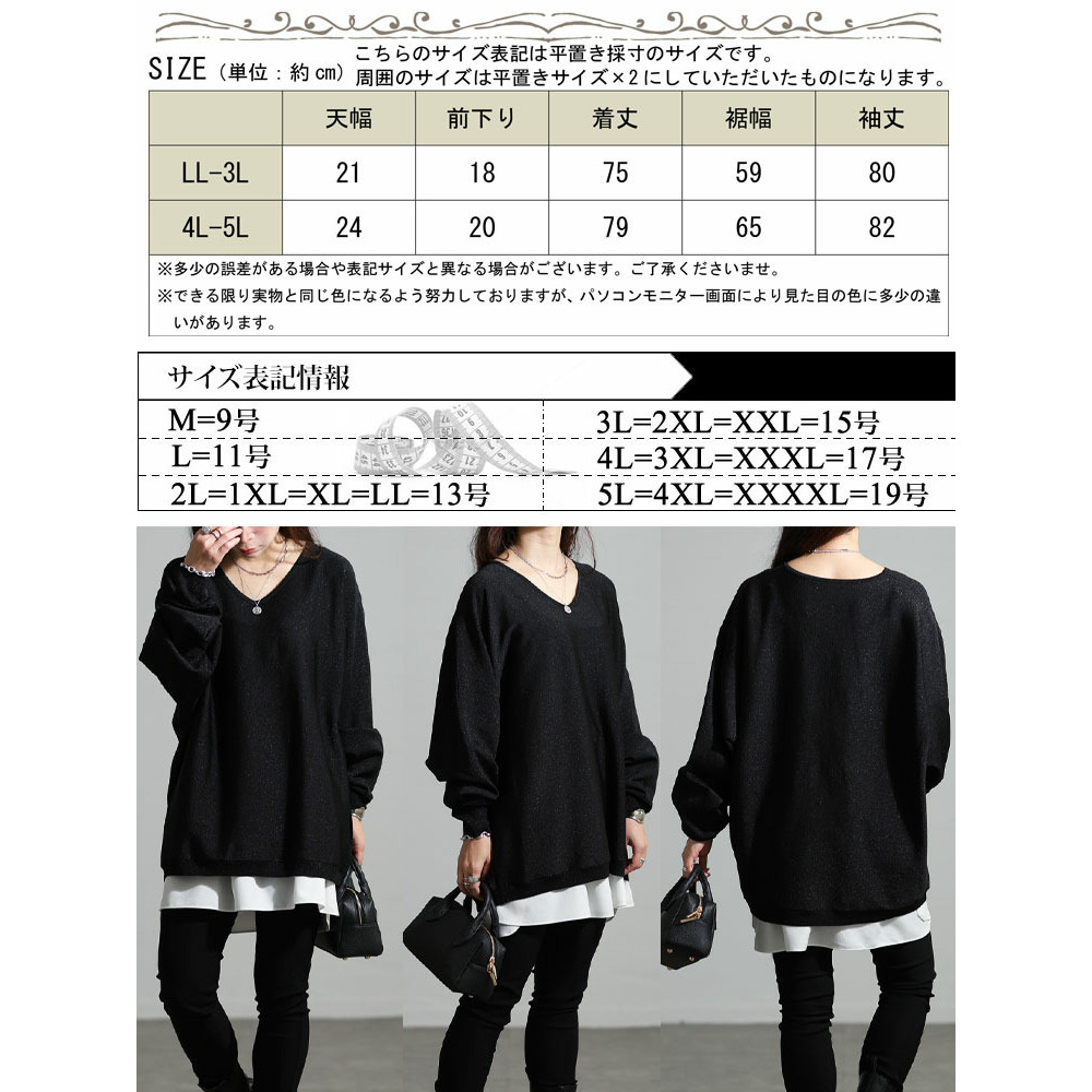 大きいサイズ レディース Vネックラメドルマンニット17