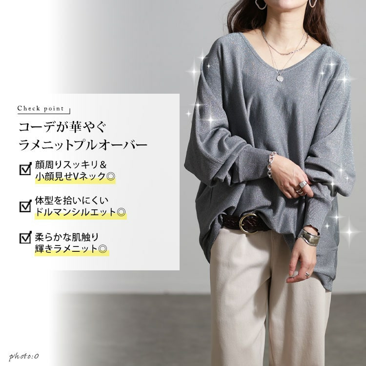 大きいサイズ レディース Vネックラメドルマンニット2