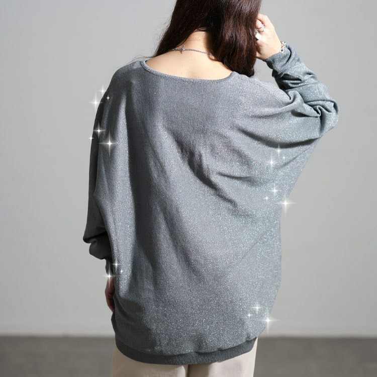 大きいサイズ レディース Vネックラメドルマンニット8