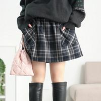 大きいサイズ レディース ウール風チェック柄ミニスカート