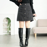 大きいサイズ レディース ツイードパールボタンセミタイトミニスカート