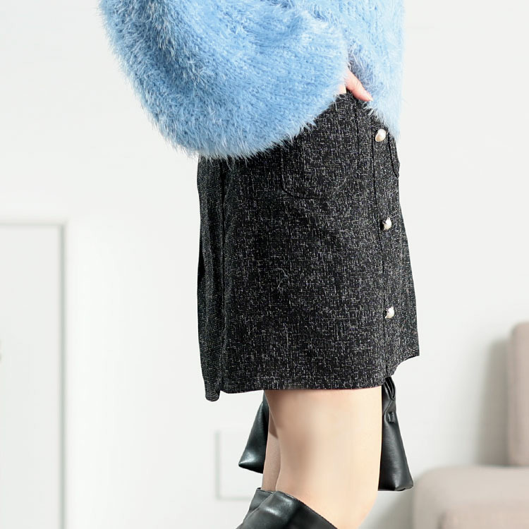 大きいサイズ レディース ツイードパールボタンセミタイトミニスカート13