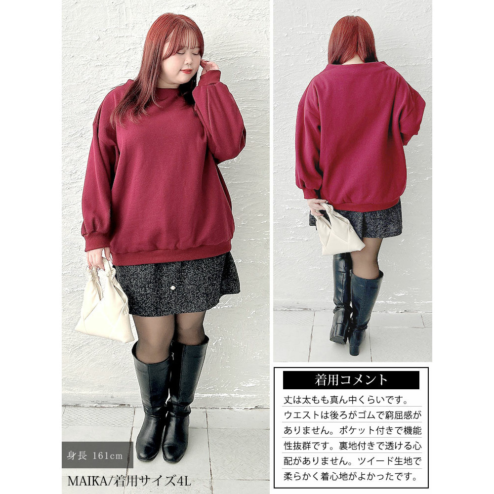 大きいサイズ レディース ツイードパールボタンセミタイトミニスカート15