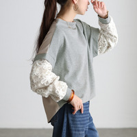 大きいサイズ レディース レース袖異素材切り替えプルオーバー