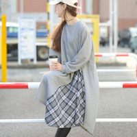 大きいサイズ レディース チェック柄アシメ切り替えワンピース