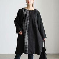 大きいサイズ レディース 異素材切り替えチュニックワンピース