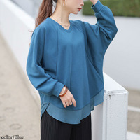 大きいサイズ レディース 裾シフォン切り替えラグランプルオーバー