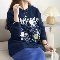 大きいサイズ レディース 花ジャガード＆刺繍ニットチュニック