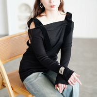 大きいサイズ レディース ベロアリボンオフショルラメリブニット