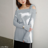 大きいサイズ レディース ベロアリボンオフショルラメリブニット