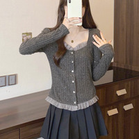 大きいサイズ レディース ビジューボタンフリルラメニットカーディガン