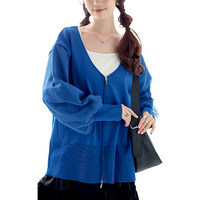 大きいサイズ レディース 袖チュールレイヤードニットZIPカーデ