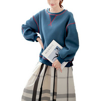 大きいサイズ レディース 裏起毛配色ステッチワイドプルオーバー