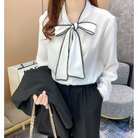 大きいサイズ レディース 首元リボンフリルブラウス