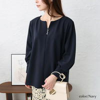 大きいサイズ レディース パールボタンキーネックプルオーバー