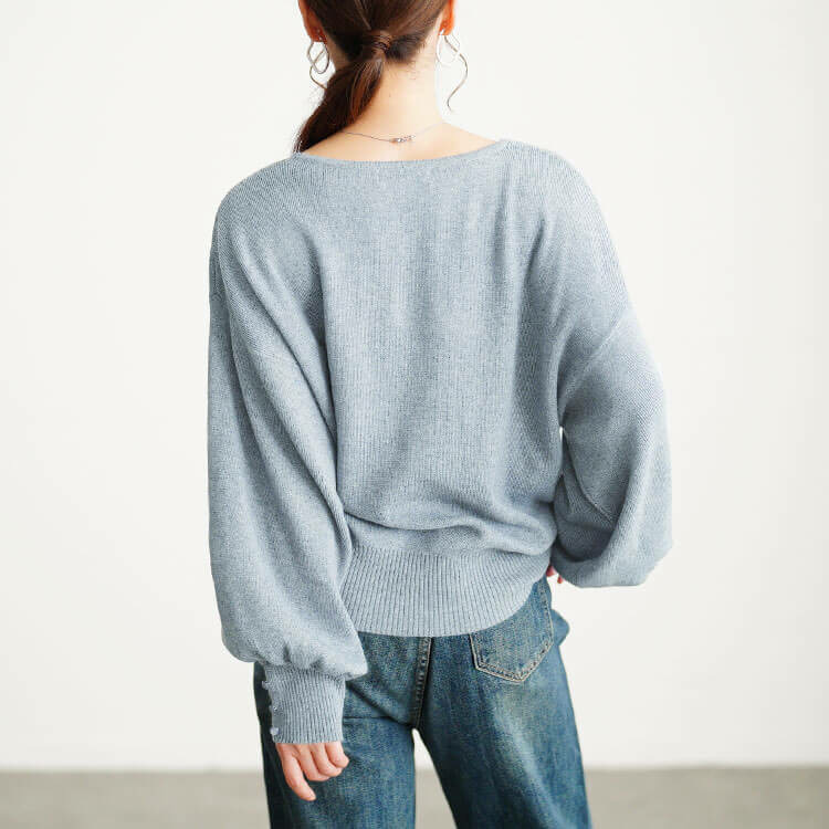 大きいサイズ レディース ボリュームスリーブキーネックニット13