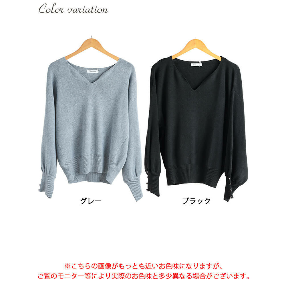 大きいサイズ レディース ボリュームスリーブキーネックニット16