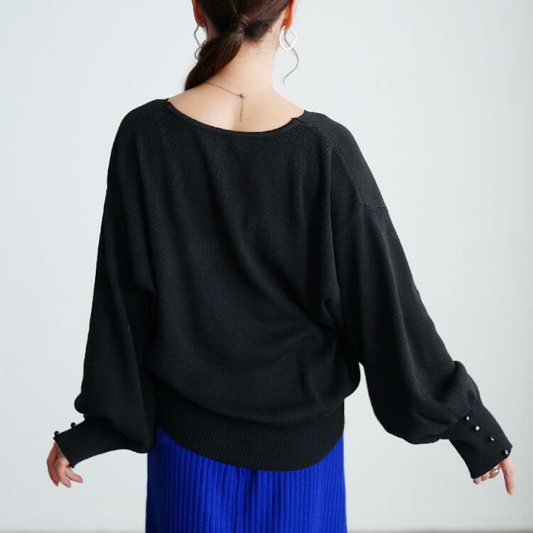 大きいサイズ レディース ボリュームスリーブキーネックニット9