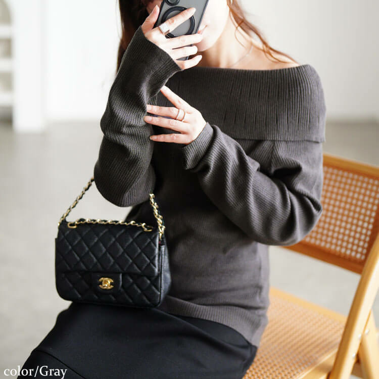 大きいサイズ レディース オフショルダーリブニット10