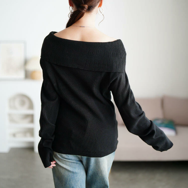 大きいサイズ レディース オフショルダーリブニット9