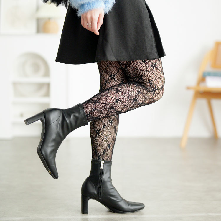 大きいサイズ レディース 花柄網タイツ12