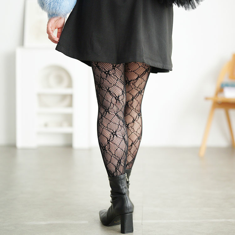 大きいサイズ レディース 花柄網タイツ13