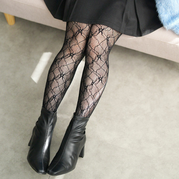 大きいサイズ レディース 花柄網タイツ1