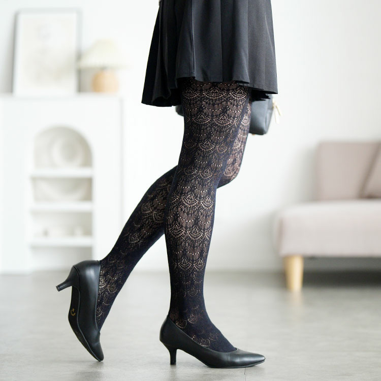 大きいサイズ レディース ダマスク柄網タイツ12