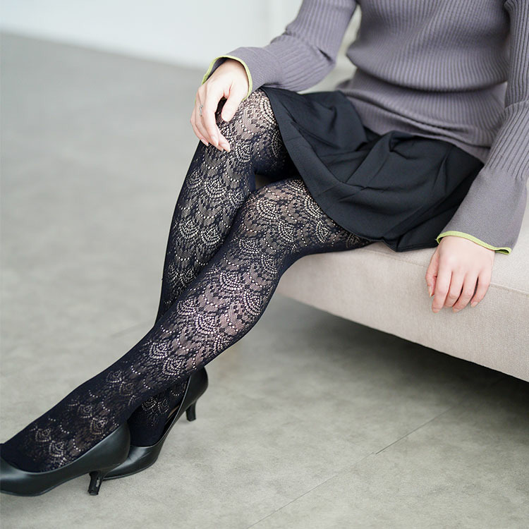 大きいサイズ レディース ダマスク柄網タイツ8