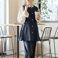 大きいサイズ レディース ツイードペプラムベスト&テーパードパンツ&キャンディスリーブブラウス3点セット