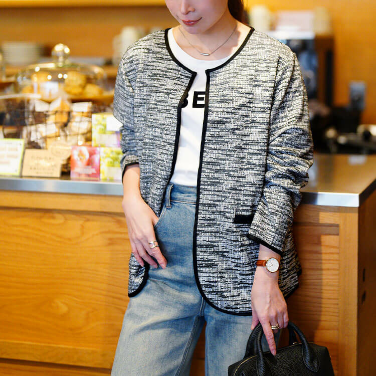 大きいサイズ レディース 配色パイピングラメツイードジャケット8