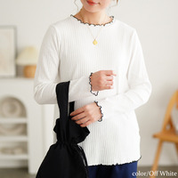 大きいサイズ レディース 配色メロープチハイネックリブトップス