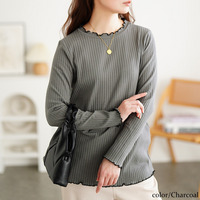 大きいサイズ レディース 配色メロープチハイネックリブトップス