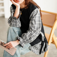 大きいサイズ レディース サイドリボン重ね着風キャンディ袖トップス