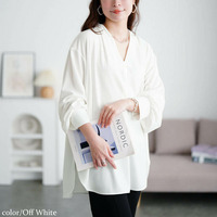 大きいサイズ レディース Vネックパール付き胸タックプルオーバー