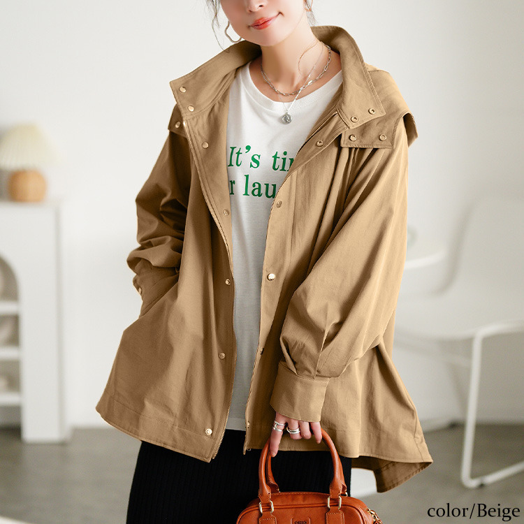 大きいサイズ レディース スタンドカラーフレアマウンテンパーカー9