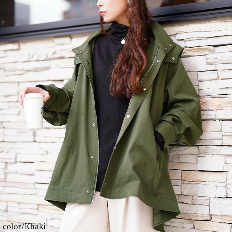 大きいサイズ レディース スタンドカラーフレアマウンテンパーカー1