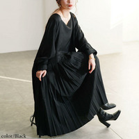 大きいサイズ レディース フェイクレイヤードプリーツワンピース