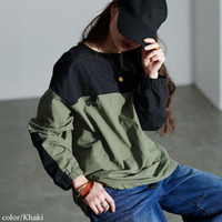 大きいサイズ レディース 撥水裾ドロストバイカラープルオーバー