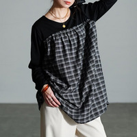 大きいサイズ レディース チェック柄切り替えチュニック