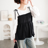 大きいサイズ レディース タックペプラムビスチェ重ね着風ロンT