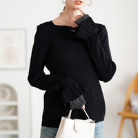 大きいサイズ レディース ラメレイヤード袖ハートネックリブニット