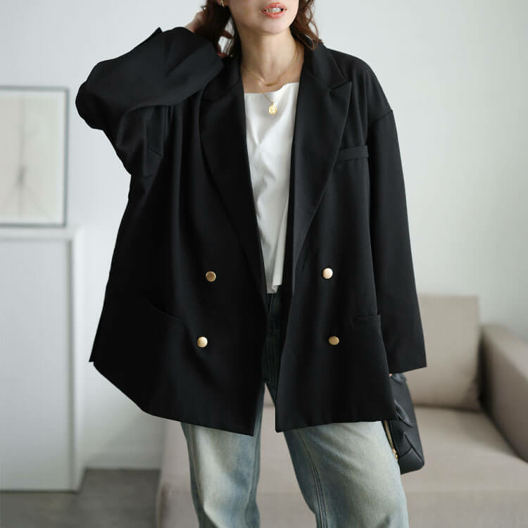 大きいサイズ レディース ダブルボタンワイドテーラードジャケット11