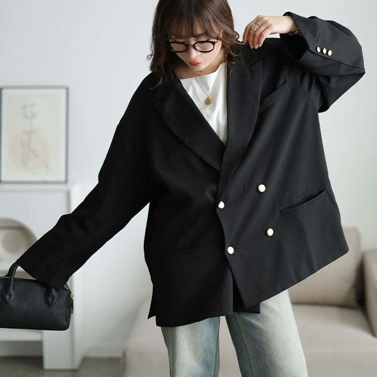 大きいサイズ レディース ダブルボタンワイドテーラードジャケット13