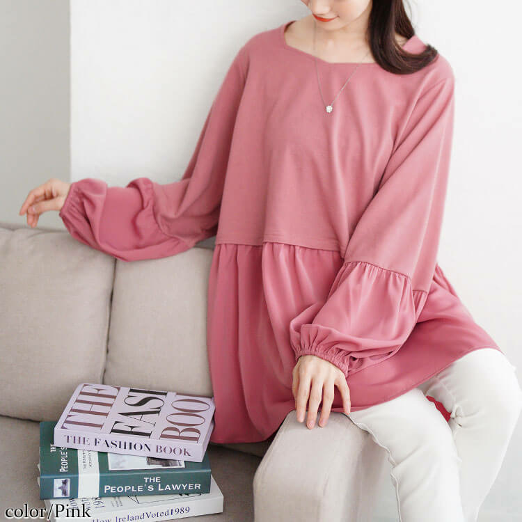 大きいサイズ レディース ヴィラーゴスリーブ異素材チュニック1