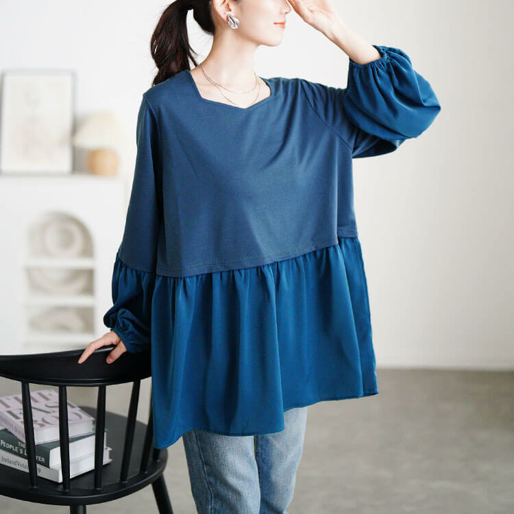 大きいサイズ レディース ヴィラーゴスリーブ異素材チュニック1