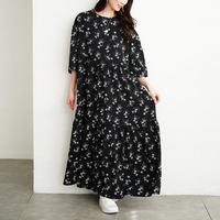 大きいサイズ レディース 花柄ティアードマキシワンピース