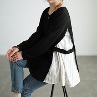 大きいサイズ レディース ストライプ切り替えアシンメトリーチュニック