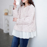 大きいサイズ レディース ツイードフェイクレイヤードプルオーバー