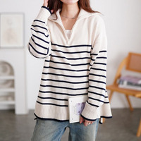 大きいサイズ レディース パネルボーダーハーフZIPニット